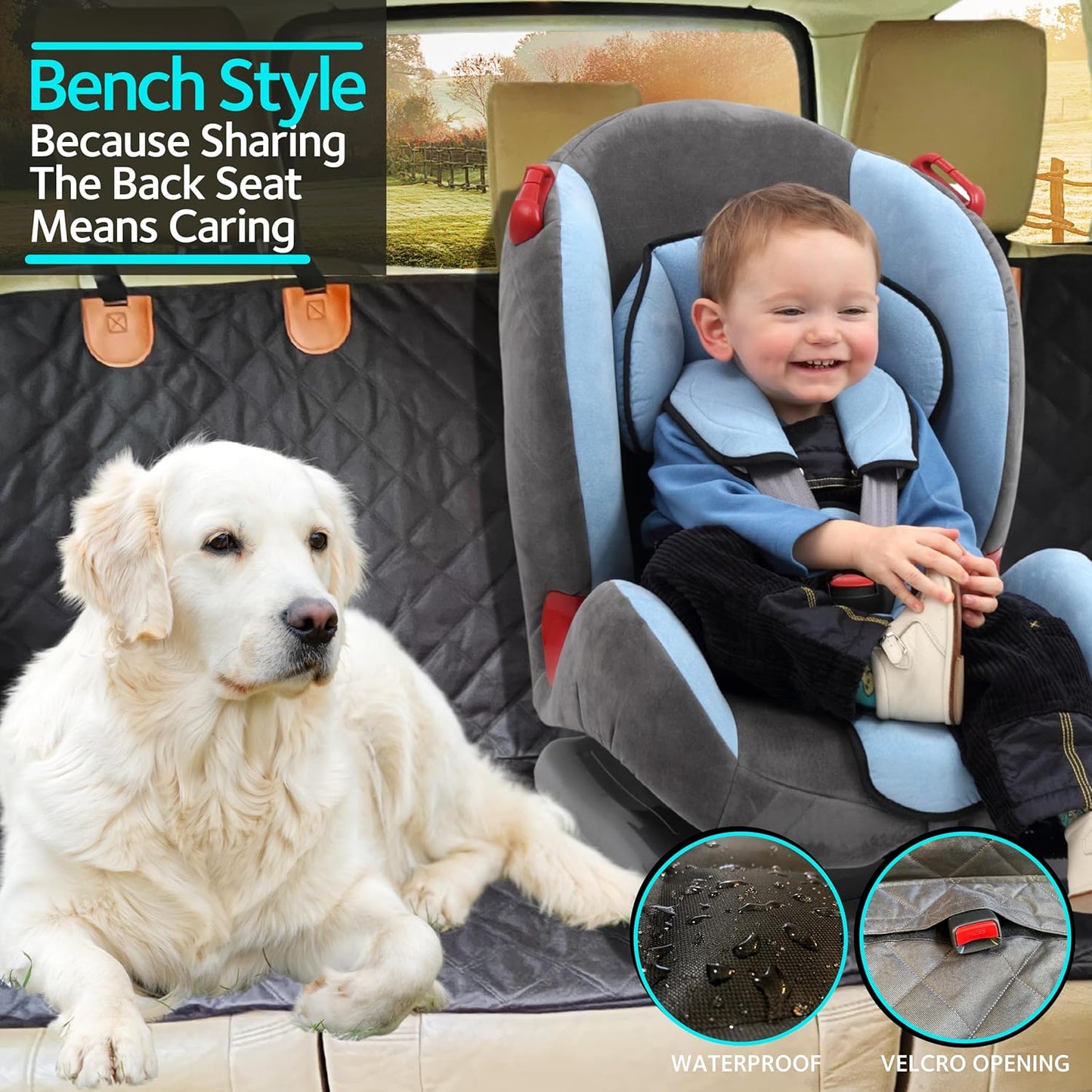 Dog Car Seat Cover for Back Seat, 100% Waterproof Dog Car Hammock with Mesh Window, Scratchproof Truck Back Seat Cover for Dogs, Durable Dog Car Seat Covers - Dog Backseat Cover for Cars Suvs